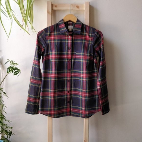 J Crew Perfect Button Down Shirt in Steward Plaid Size XS - Picture 2 of 6